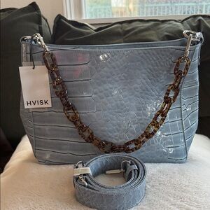 HVISK BRAND LIGHT BLUE CROC EMBOSSED CROSSBODY PURSE